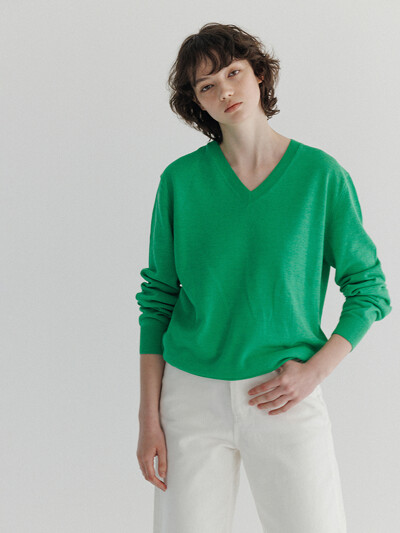 Paper v-neck knit (Green)