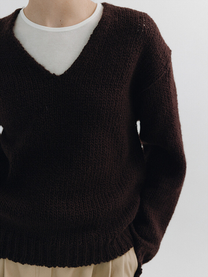 Chunky v-neck sweater (Brown)