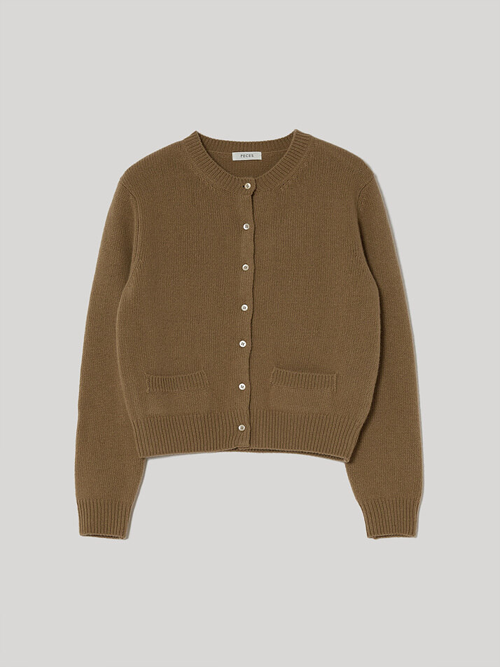 Wool pocket Cardigan (Camel)