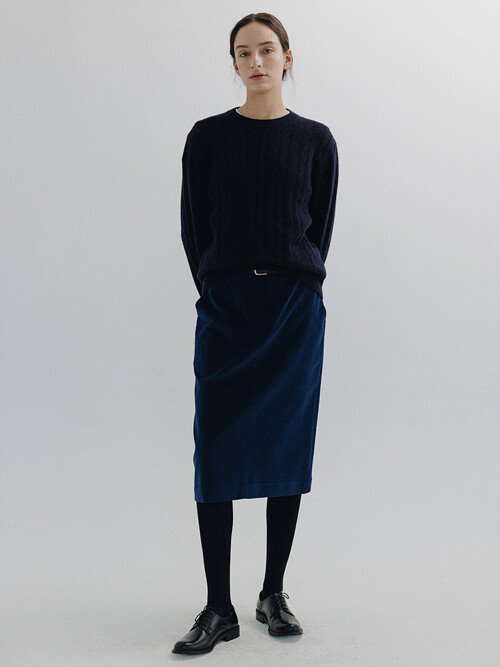 Corduroy h-line skirt (Blue)