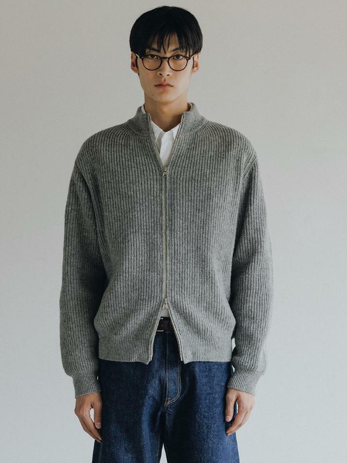 Wool Full zip-up Knit Sweater (Gray)