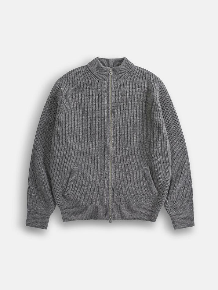 Wool Full zip-up Knit Sweater (Gray)