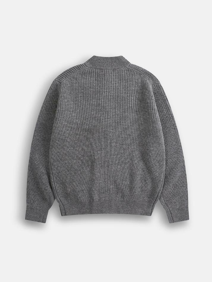 Wool Full zip-up Knit Sweater (Gray)