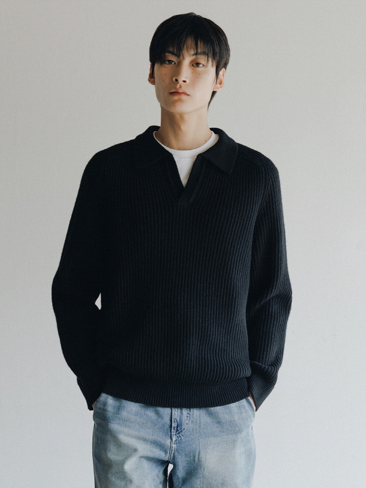 Fishman Collar Wool Sweater (Black)