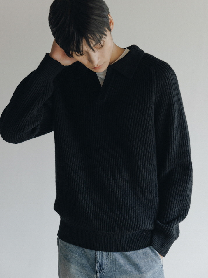 Fishman Collar Wool Sweater (Black)