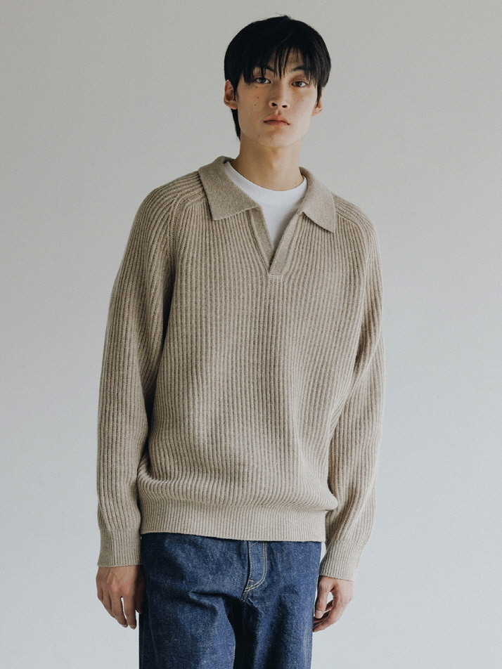 Fishman Collar Wool Sweater (Beige)