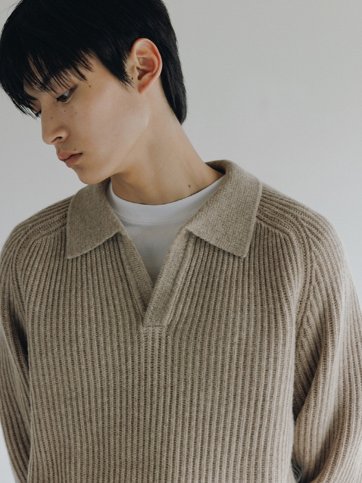 Fishman Collar Wool Sweater (Beige)