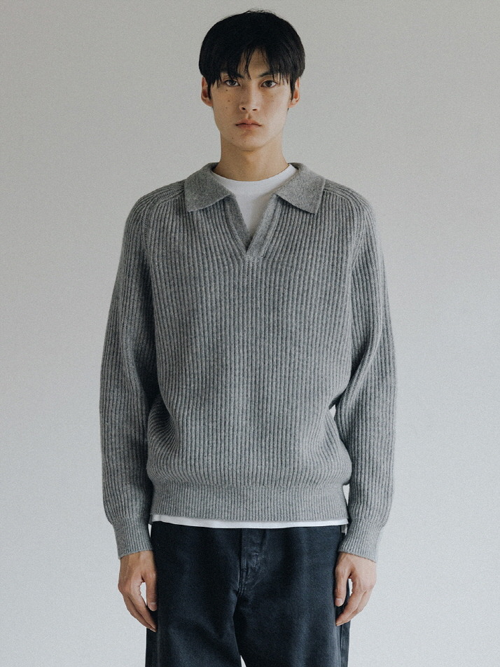 Fishman Collar Wool Sweater (Gray)