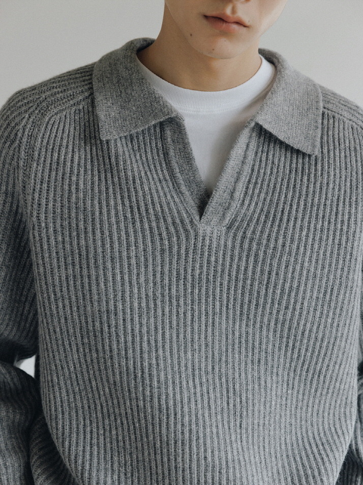 Fishman Collar Wool Sweater (Gray)