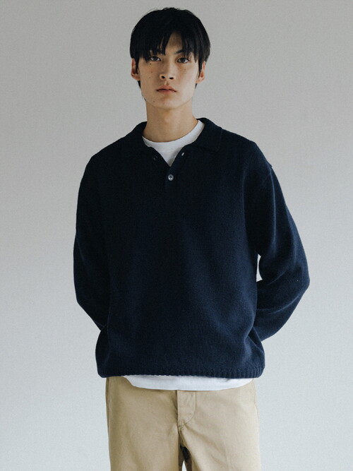 Park Collar Knit Sweater (Navy)