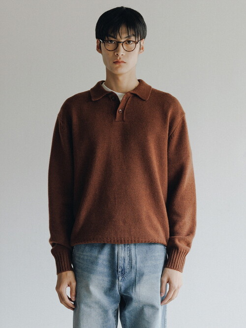 Park Collar Knit Sweater (Brick)