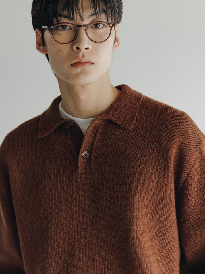 Park Collar Knit Sweater (Brick)