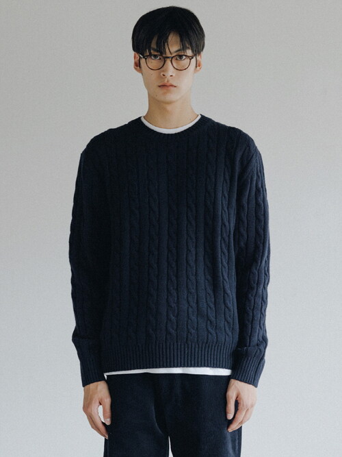 Cable Knit Sweater (D.navy)