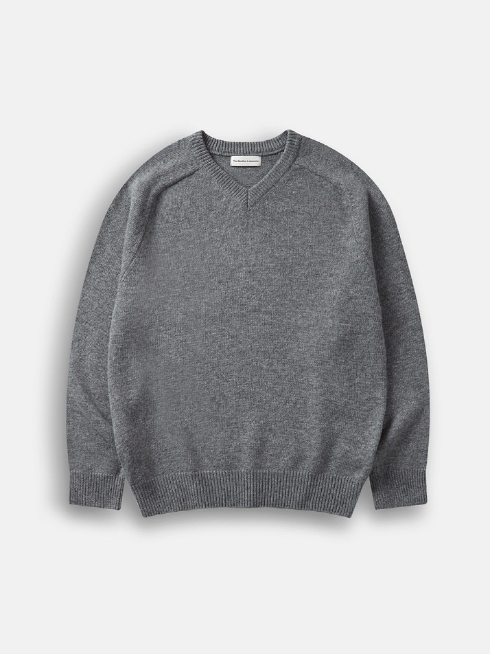 Saddle V-neck Knit Sweater (Gray)