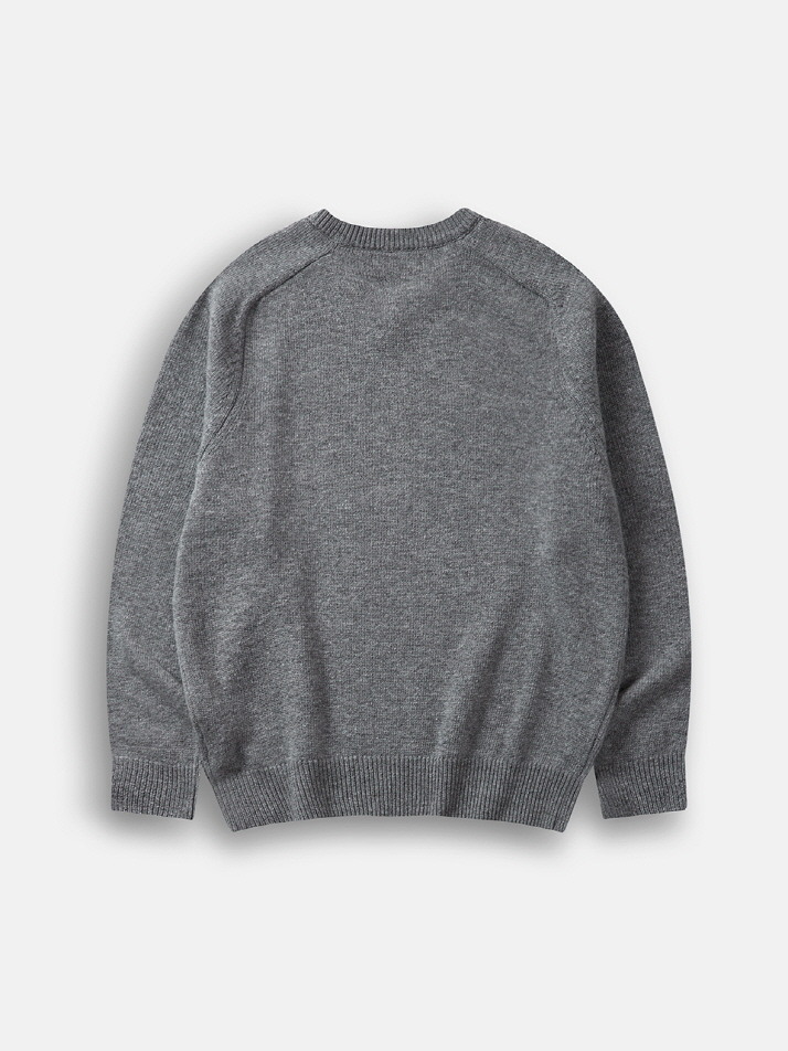 Saddle V-neck Knit Sweater (Gray)