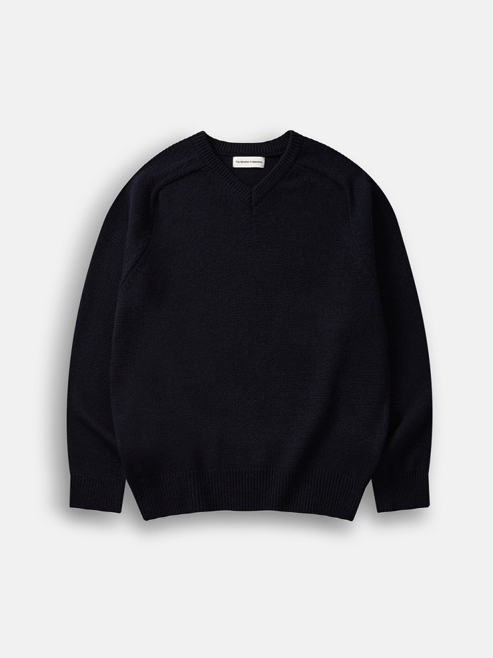 Saddle V-neck Knit Sweater (D.Navy)