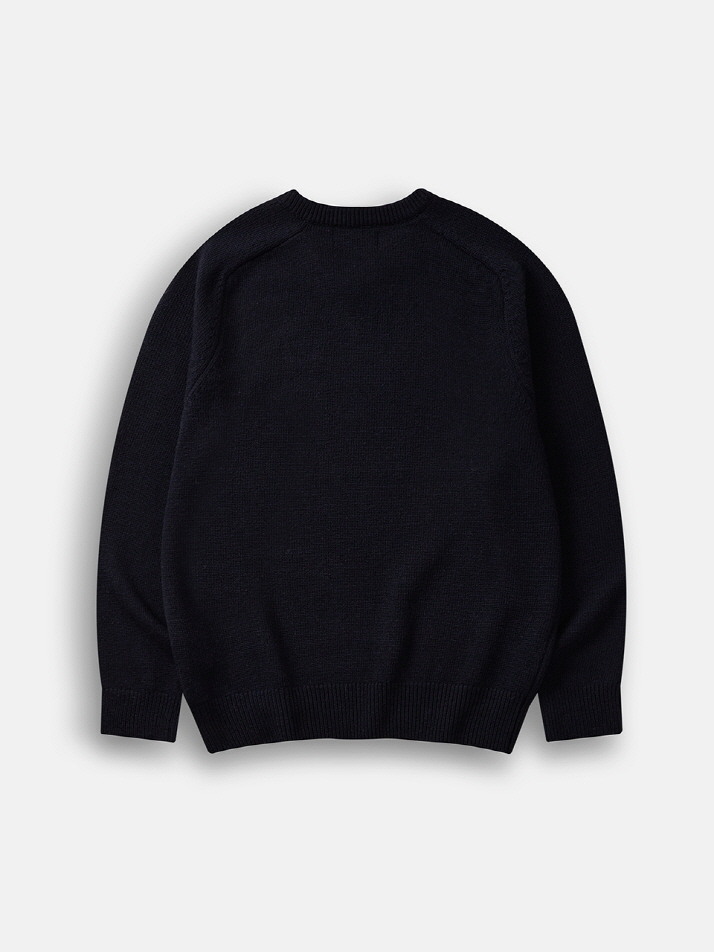 Saddle V-neck Knit Sweater (D.Navy)