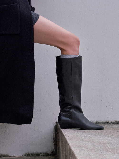 Classic Wedge Long Boots_Black Wrinkle