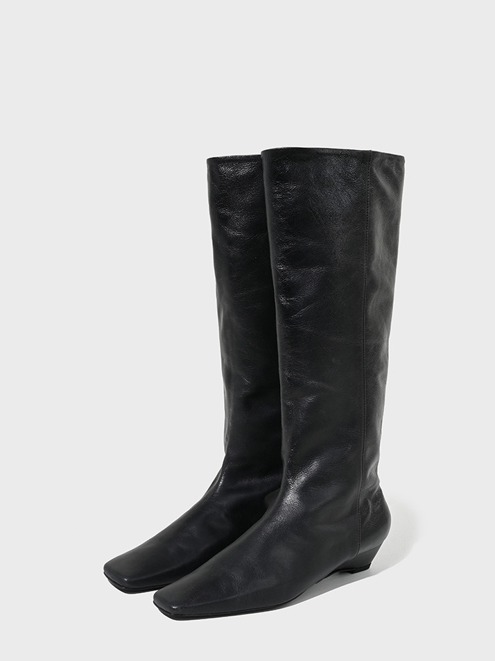 Classic Wedge Long Boots_Black Wrinkle