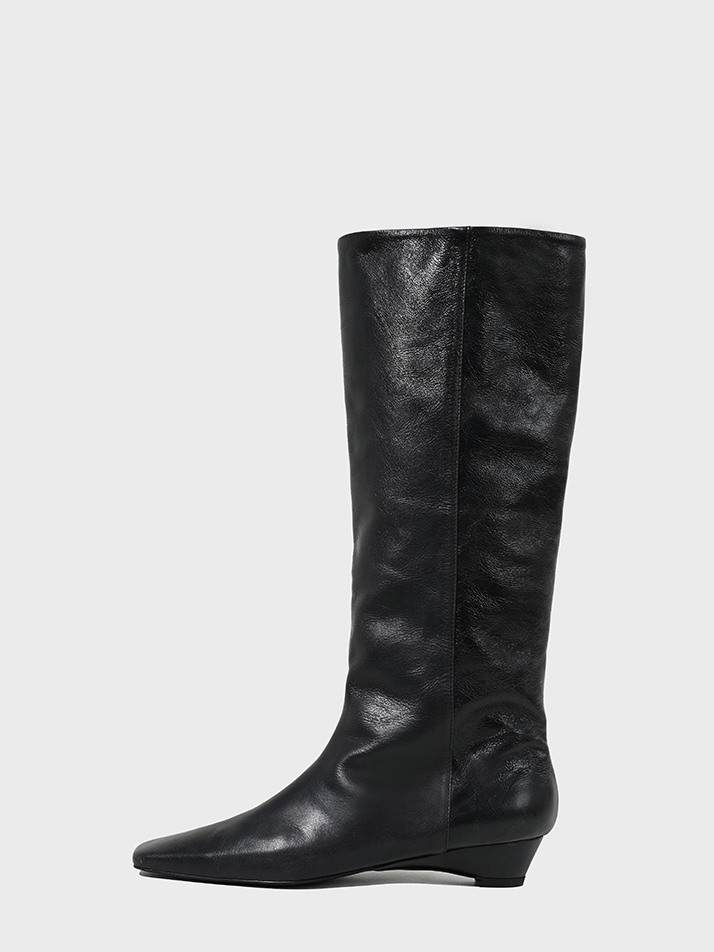 Classic Wedge Long Boots_Black Wrinkle