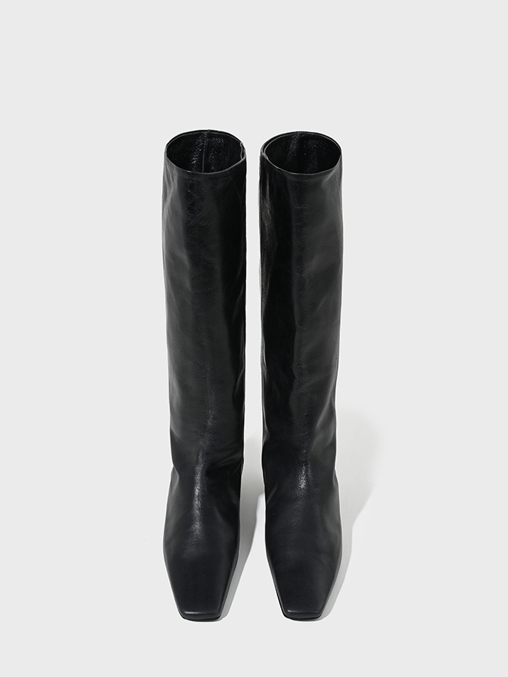 Classic Wedge Long Boots_Black Wrinkle