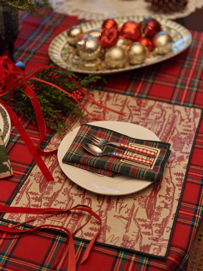 윈터빌리지 한 면 코팅 식탁매트 (레드)