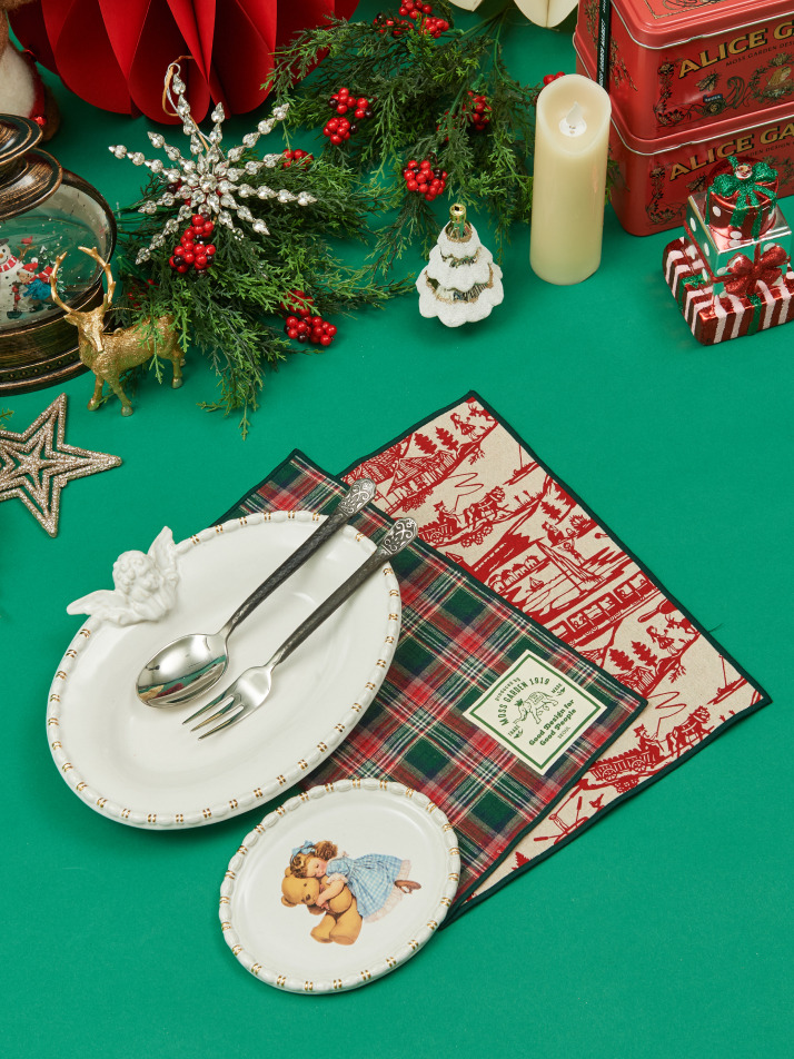 윈터빌리지 한 면 코팅 식탁매트 (레드)