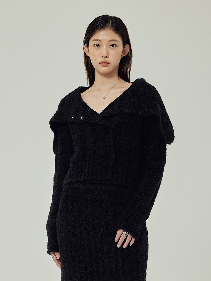 우먼즈 와이드 카라 크롭 가디건 블랙