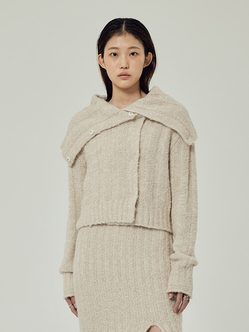 우먼즈 와이드 카라 크롭 가디건 아이보리