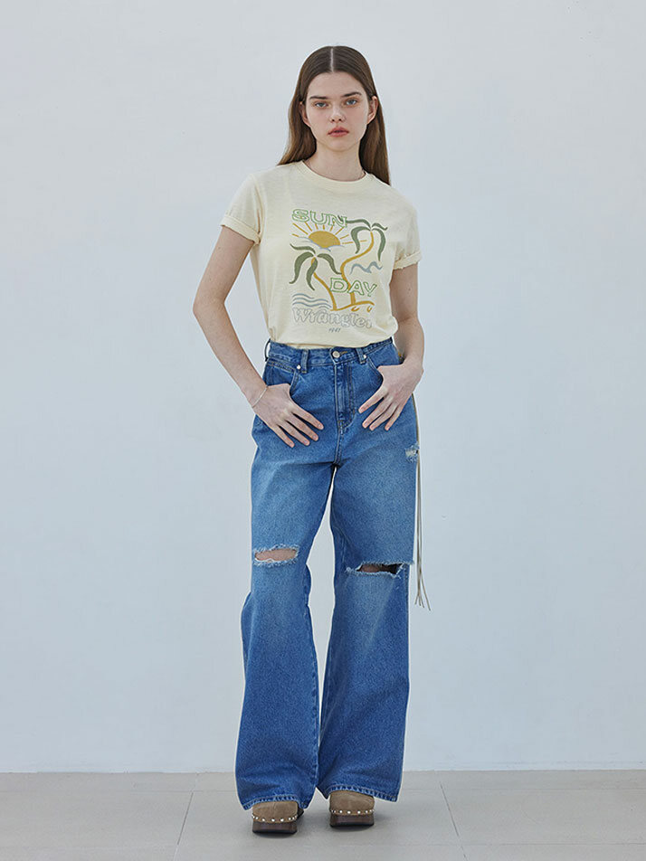 우먼즈 스탠다드 비치 슬럽 반팔티셔츠 샌드 베이지