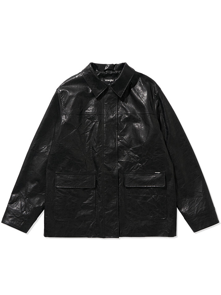 Eco Leather Middle Hip Jacket Black