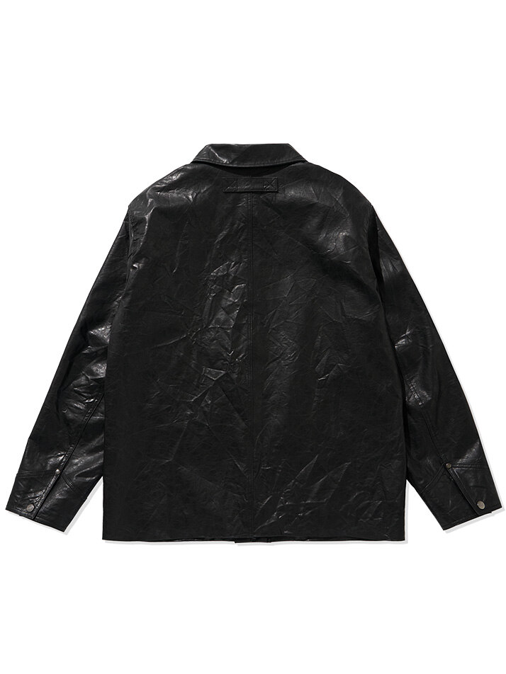 Eco Leather Middle Hip Jacket Black