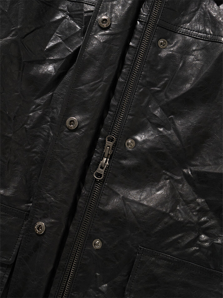 Eco Leather Middle Hip Jacket Black