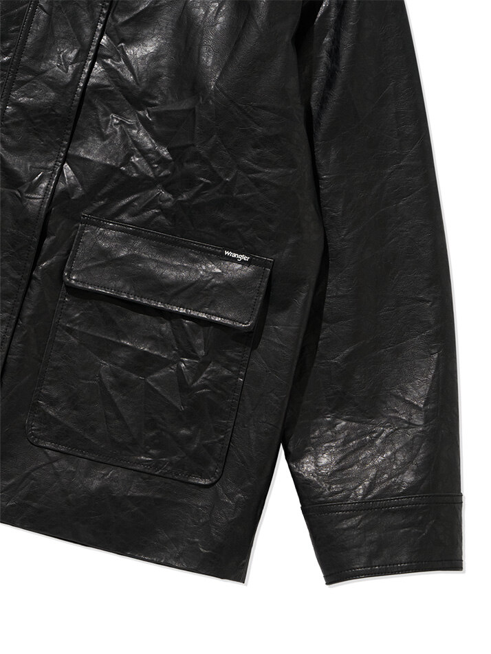 Eco Leather Middle Hip Jacket Black