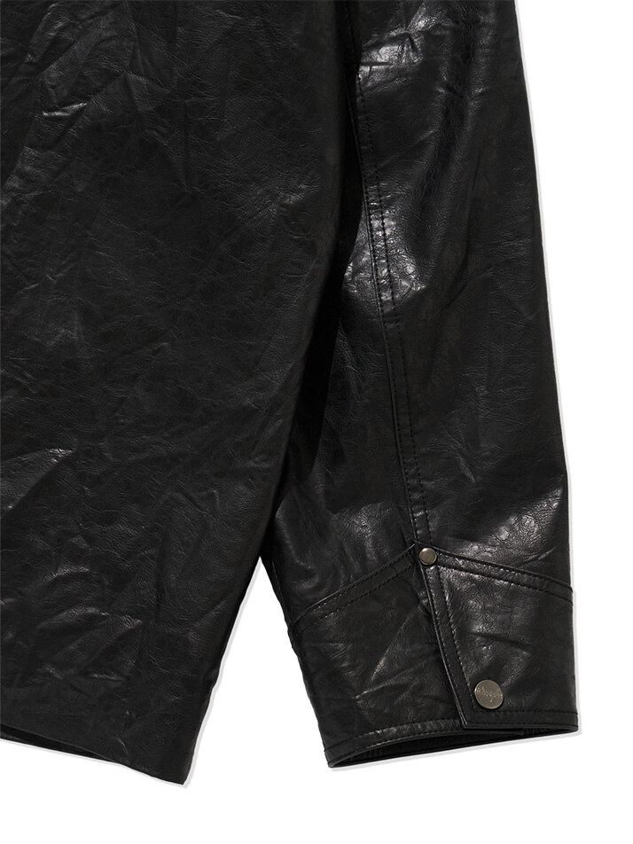 Eco Leather Middle Hip Jacket Black