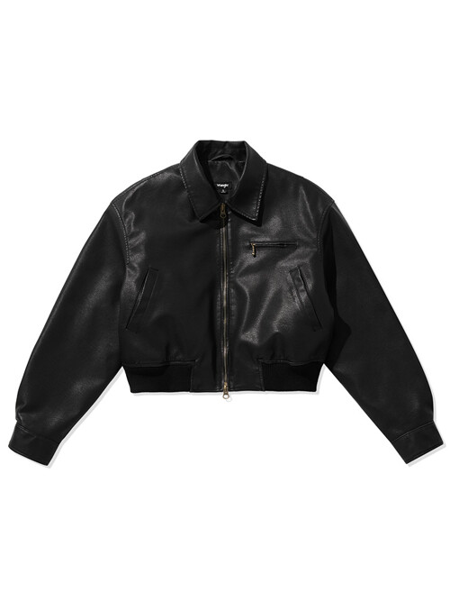 (W) Eco-Leather Quilted Cropped Jacket Black