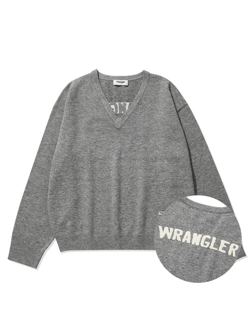 Logo Jacquard V-Neck Sweater Melange Grey