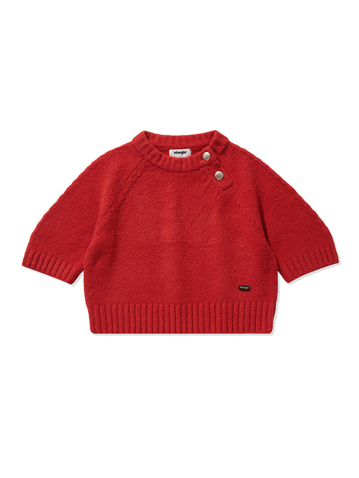 (W) Button Short-Sleeved Sweater Red