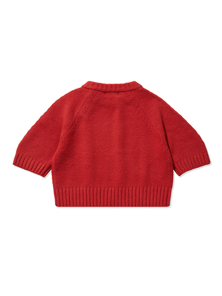 (W) Button Short-Sleeved Sweater Red