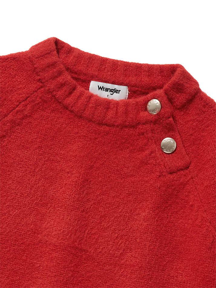 (W) Button Short-Sleeved Sweater Red