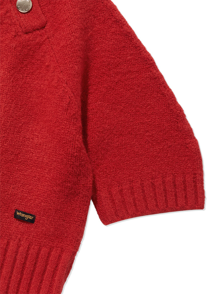 (W) Button Short-Sleeved Sweater Red