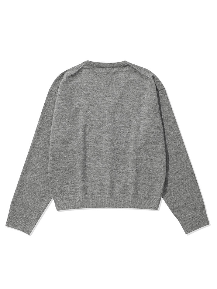 (W) Logo Embroidered V-Neck Sweater Melange Grey