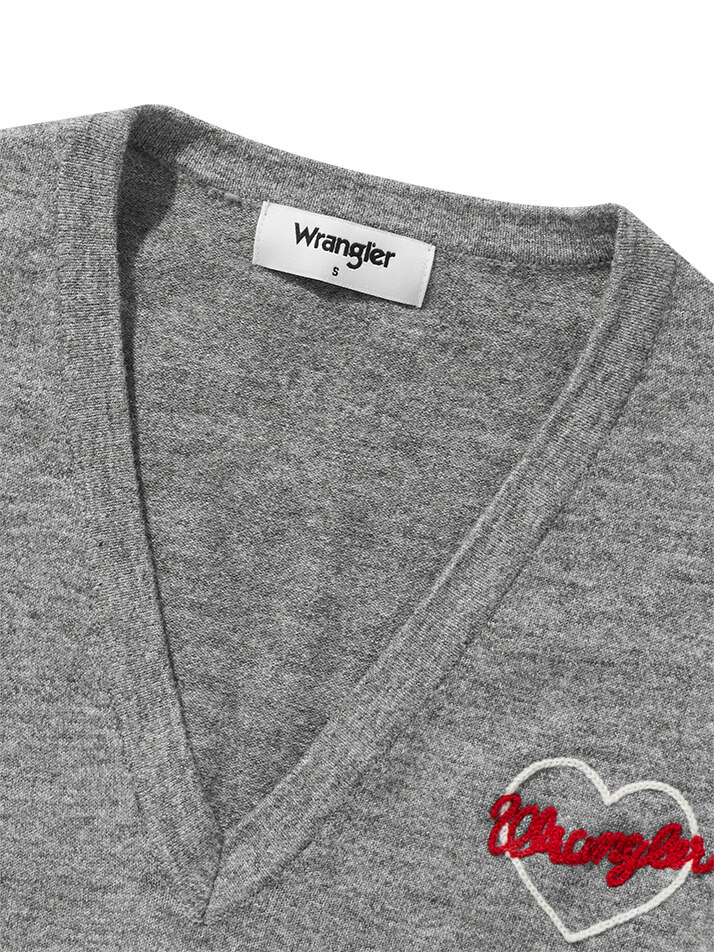 (W) Logo Embroidered V-Neck Sweater Melange Grey