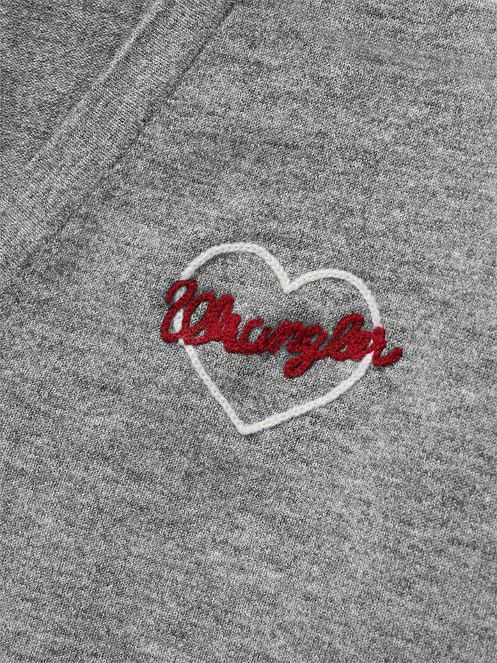 (W) Logo Embroidered V-Neck Sweater Melange Grey