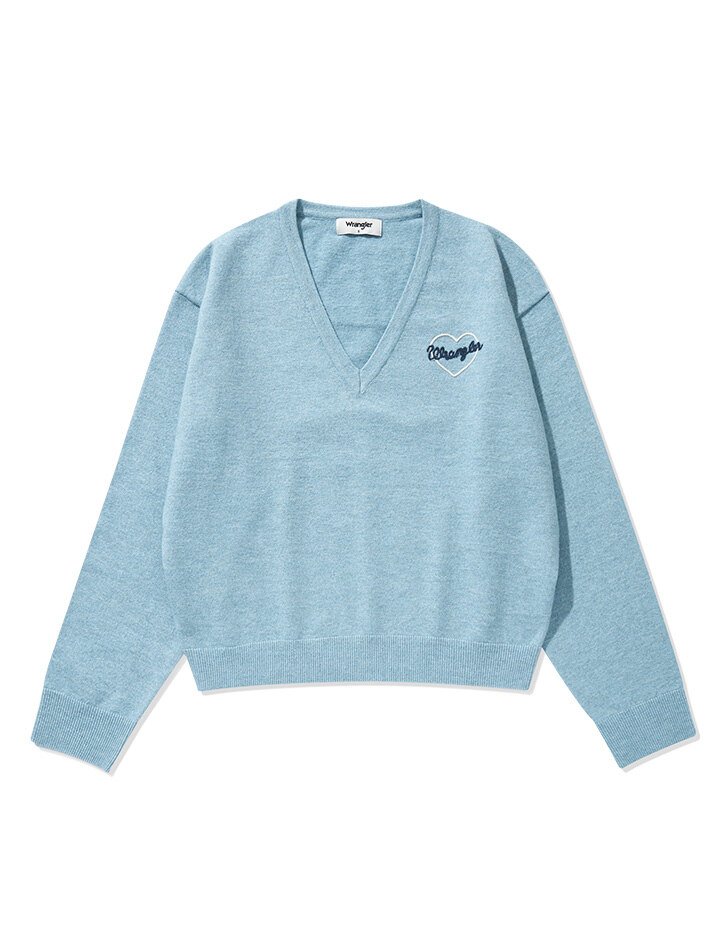 (W) Logo Embroidered V-Neck Sweater Sky Blue