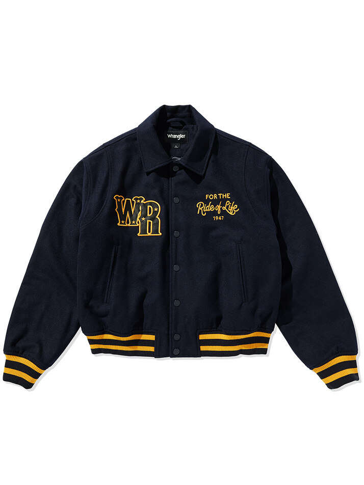 Embroidered Quilted Varsity Jacket Navy