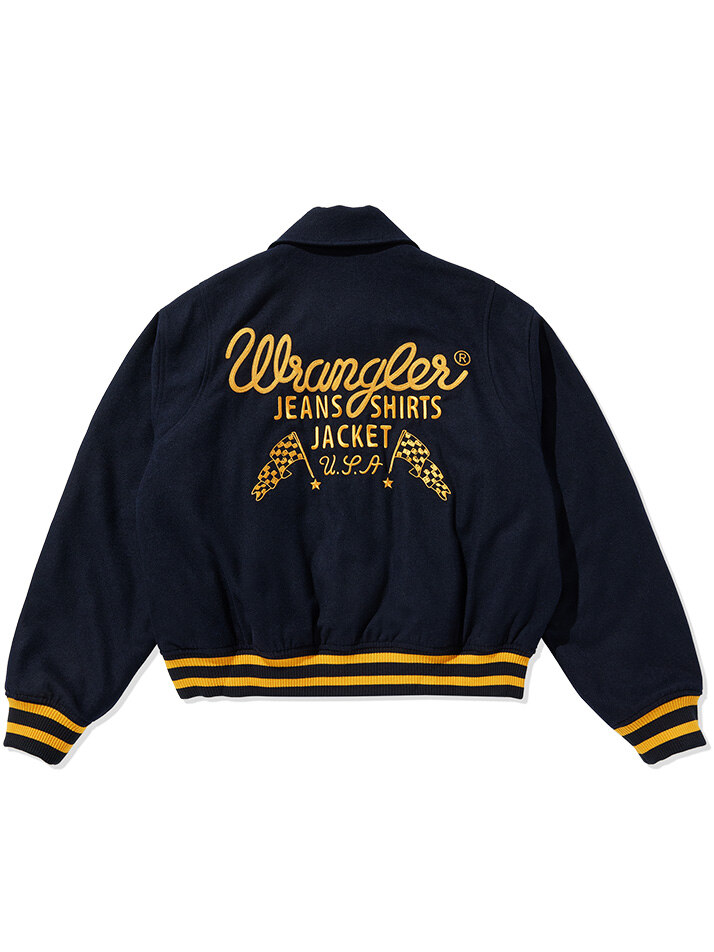 Embroidered Quilted Varsity Jacket Navy