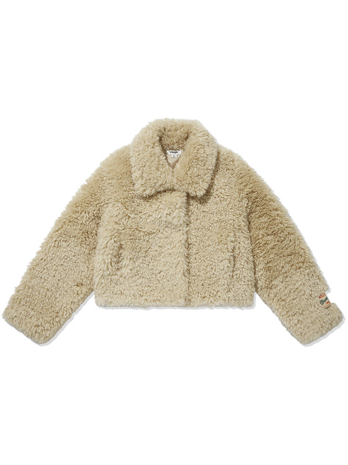 (W) Eco Fur Cropped Jacket Beige