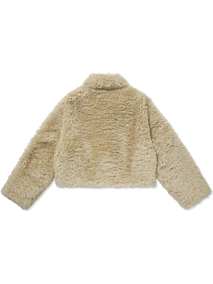 (W) Eco Fur Cropped Jacket Beige