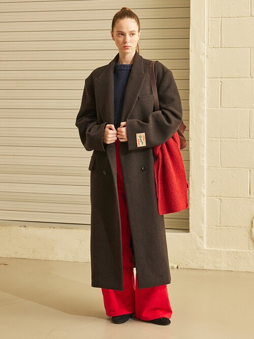 Wool Long Double Coat Brown